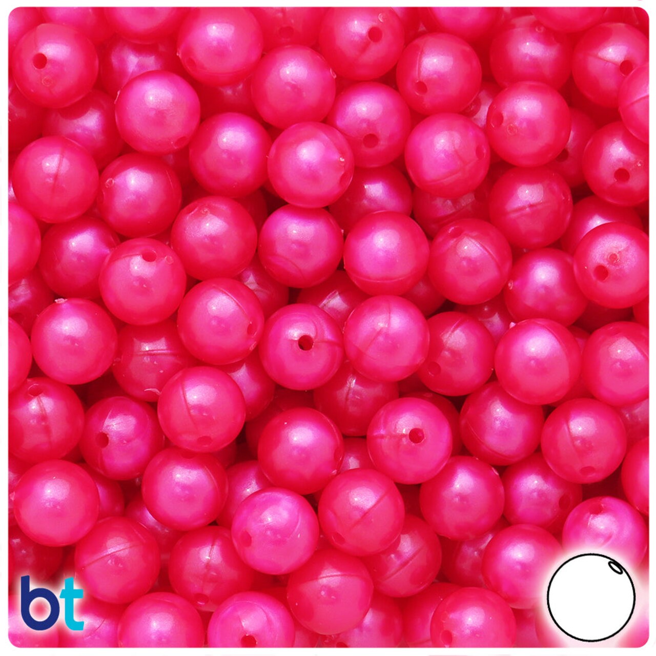 BeadTin Hot Pink Pearl 10mm Round Plastic Craft Beads (150pcs)